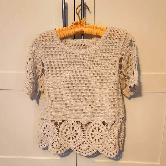 Solitaire By Anthropologie Cream Crochet Top Size Small - Picture 2 of 5